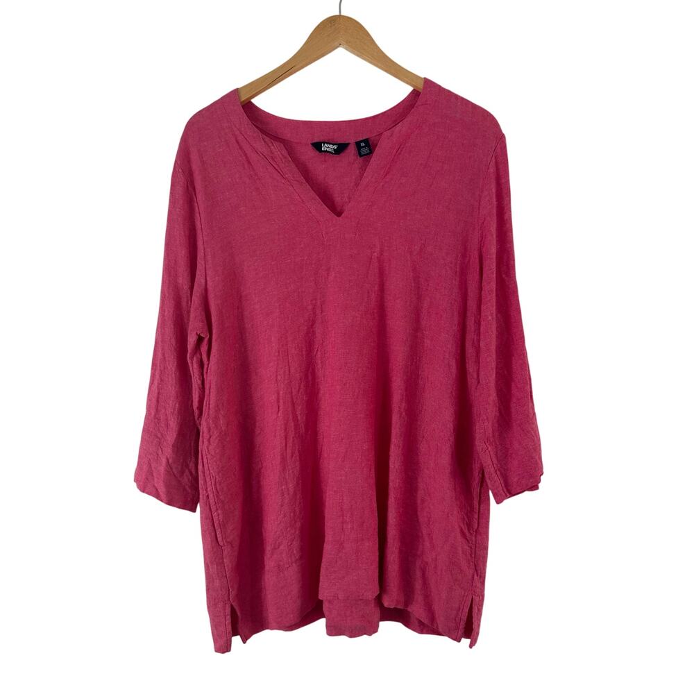 Lands End Tunic Top‎ Womens XL Linen Blend Pink Beachy Coastal Cruise Vacation
